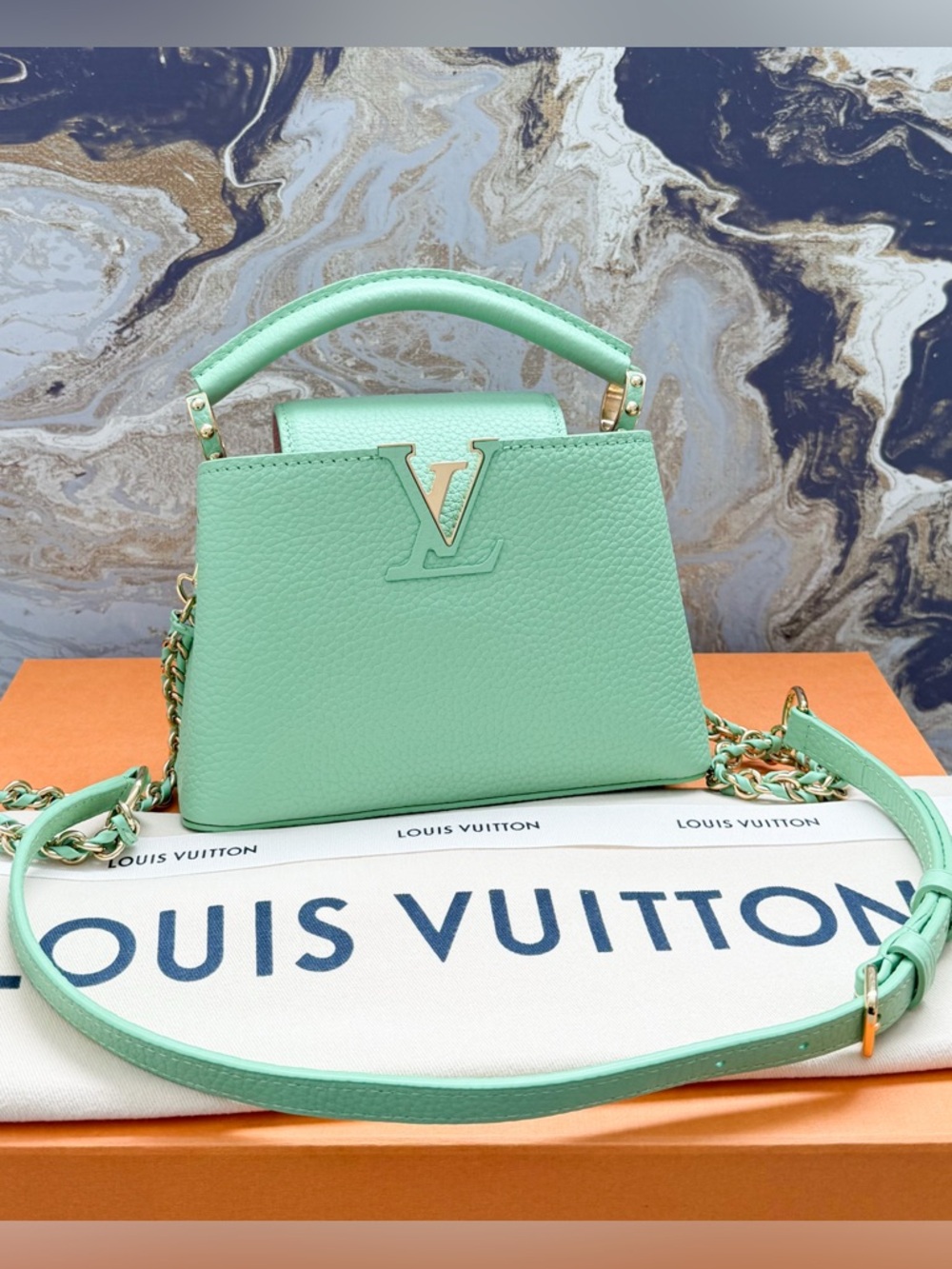 Louis Vuitton Taurillon Mini Capucines Vert Pomme Leather Bag